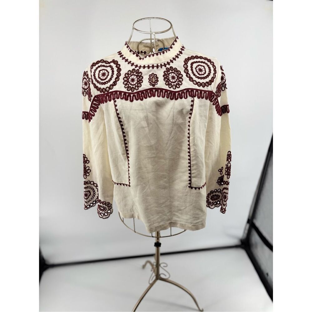MiH Jeans Edelson Embroidered Cotton Ramie Blouse Size Small
